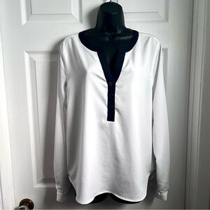 Calvin Klein Blouse Top V-Neck XL Women White Black long sleeve casual